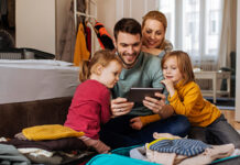 Family looking at a tablet