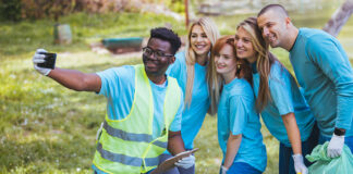 A group of volunteers taking a selfie